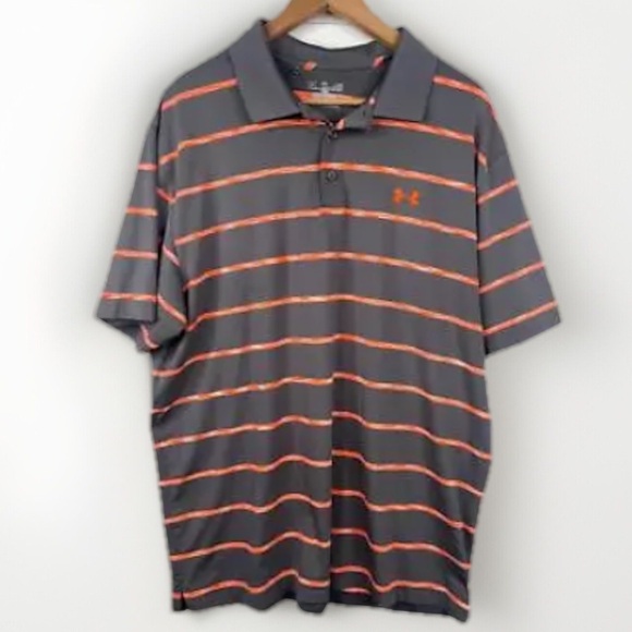 Under Armour Gray Orange Stripes Logo Loose Fit Polo Golf Shirt XXL - Picture 1 of 11